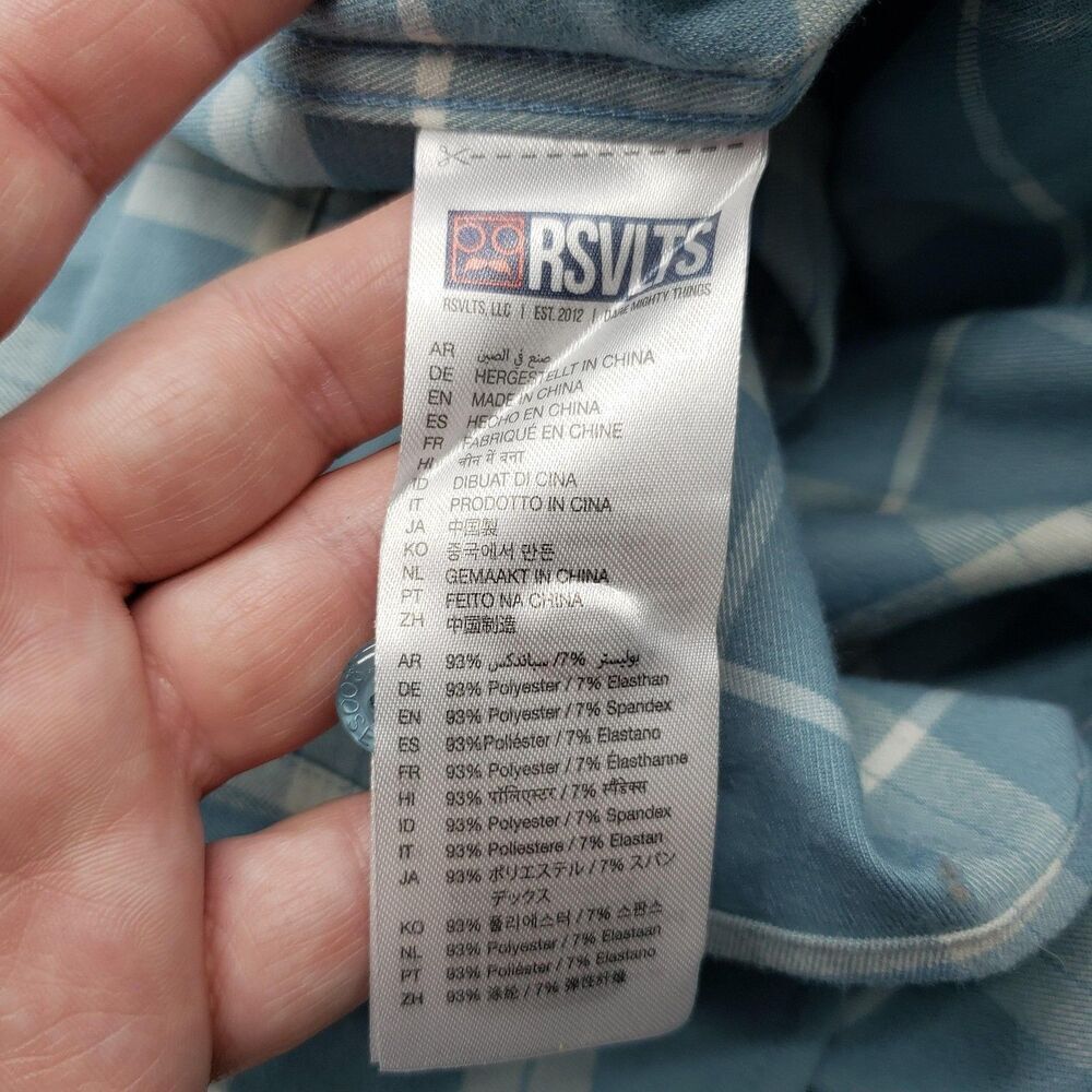RSVLTS Shirt Men XL Blue Cream Plaid Borland Flannels Button Down Long Sleeve - Picture 9 of 11